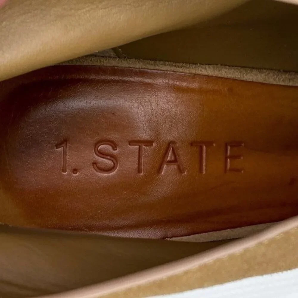 1.STATE Eren‎ Wedge Pump Bootie Caramel Brown Suede Open Toe Cutout 10